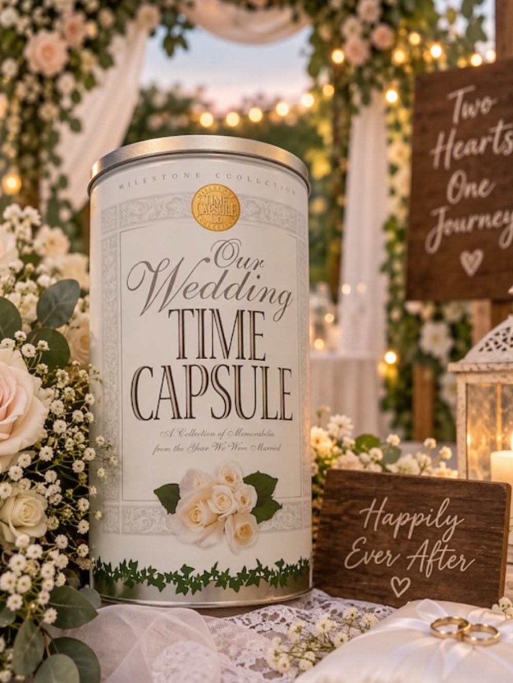 Time Capsule Tin White Wedding Keepsake